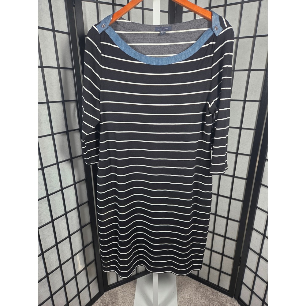 Tommy Hilfiger Nautical Striped Chambray Trim Sheath Dress XL Women